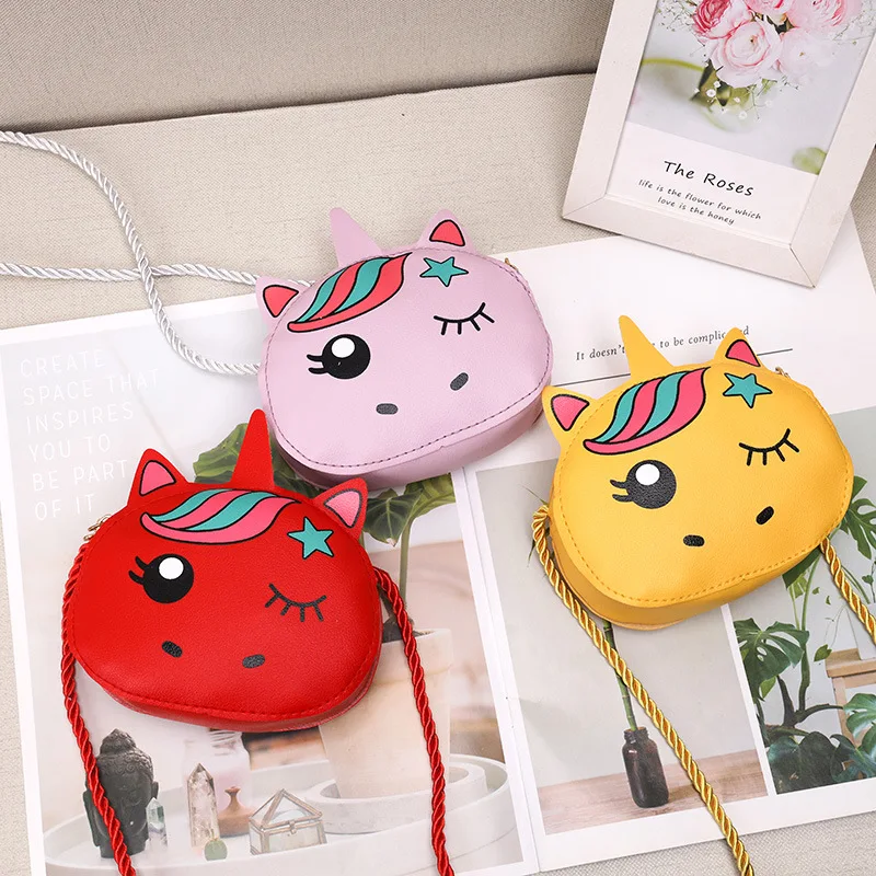 Cute Unicorn Children\'s Small Crossbody Bag Lovely Baby Girl Mini Coin Purse Handbag PU Leather Kids Change Wallet Shoulder Bags