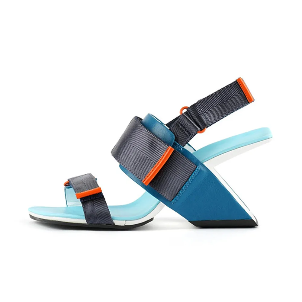 Blue Mixed Color Women Platform Sandals Ins Grey Back Strap Beach Summer Sandalias Femininos Black Prom Party Pumps Sapatos