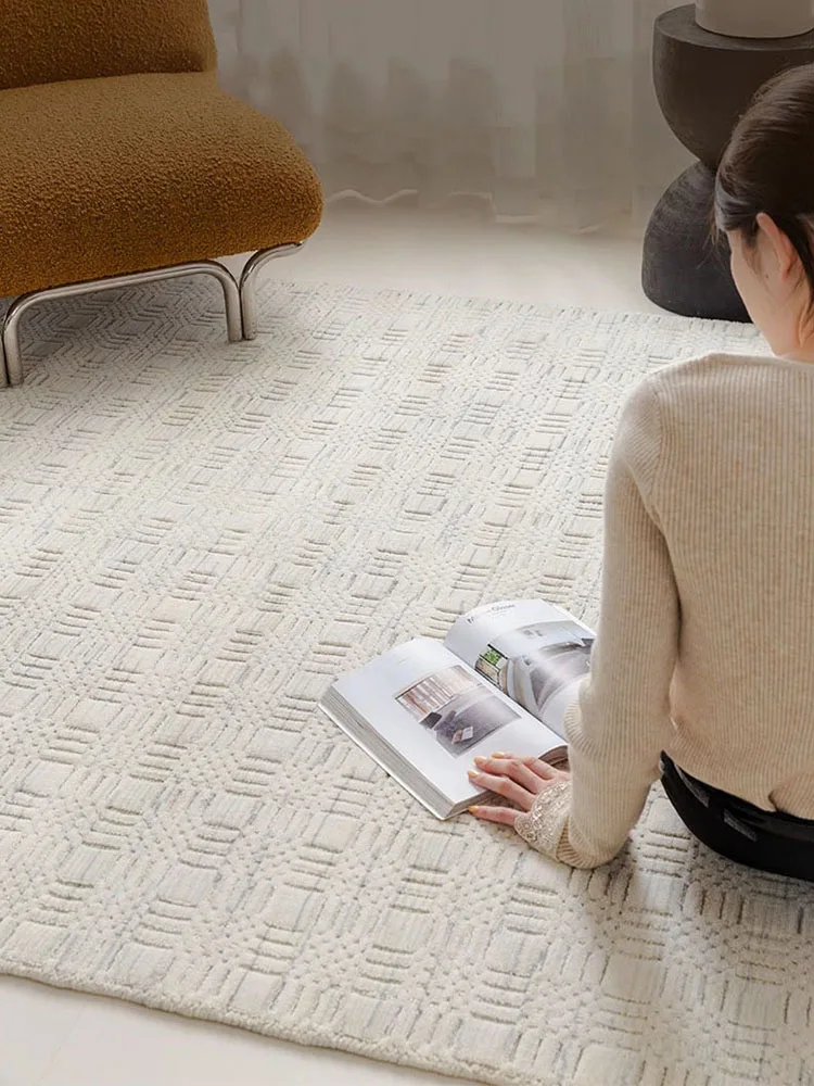 Handmade Wool Carpet for Living Room Sofa Woven Luxury Table Floor Mat Cream Style Beige Modern Carpet Rugs for Bedroom Home