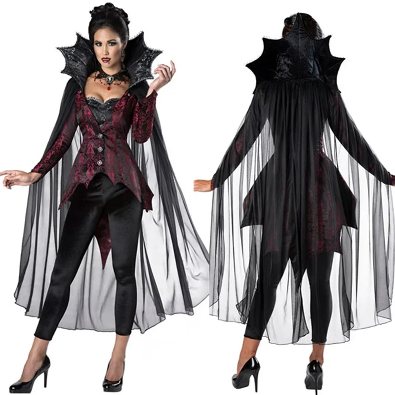 

Women's Scary Bloody Cosplay Vampire Capes Costume Adult Gothic Queen Vampire Cloak Hooded Set Carnival Halloween Party Outfit