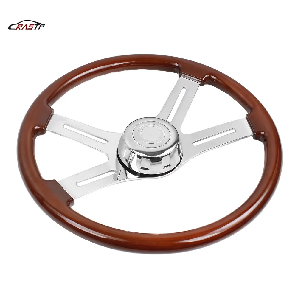 

RASTP- Great Truck Wooden 455mm 18''Classic Steering Wheel 3 Electroplated Steel Big Car Classic Wood Grain Finish RS-STW030