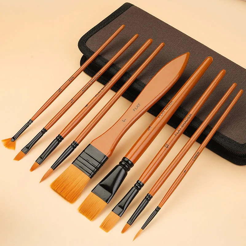 Imagem -04 - Nylon Hair Paint Brushes Grupo Pintura a Óleo Aquarela Punho de Madeira Forma Diferente Arte Estudante Artista 10 Pcs Profissional