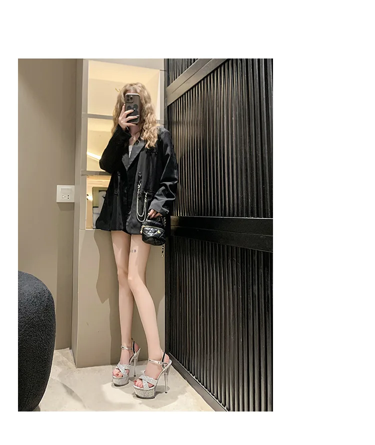 السيدات مضخات الحفلات متجرد نادي الكعوب منصات مطرزة 15-17 سنتيمتر صندل كعب عالٍ واضح مثير القطب الرقص Strappy النساء الأحذية