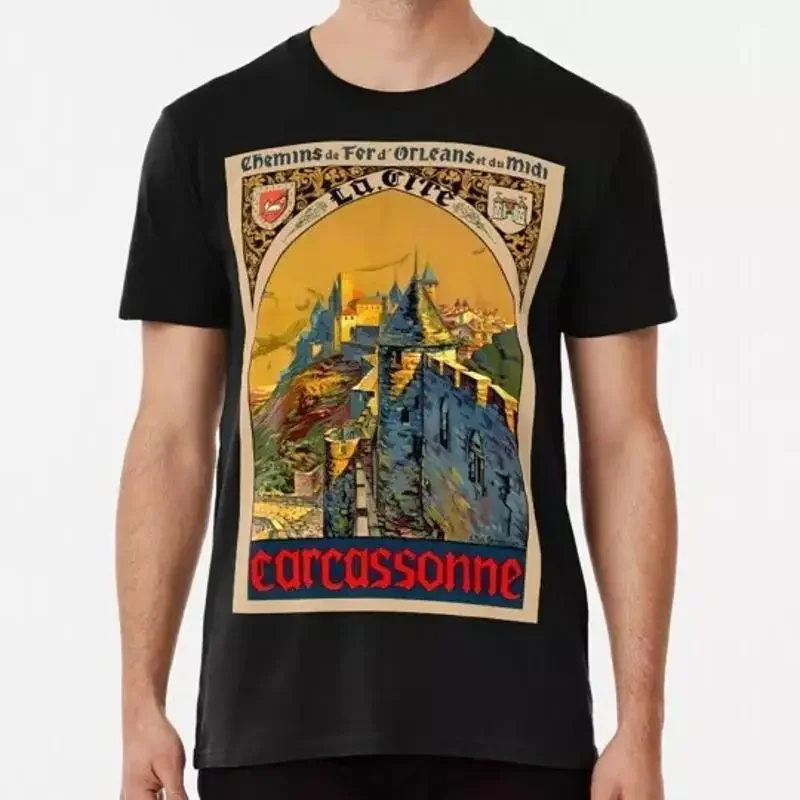 Carcassonne France Vintage Travel And Toursism Print S 5XL Made in USA T Shir shirt