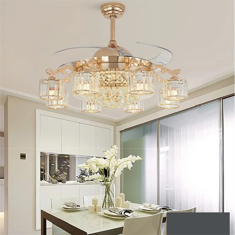 

TEMAR Ceiling Fan Lights Luxury Crystal Lamp Remote Control Without Blade Modern Gold For Home Dining Room