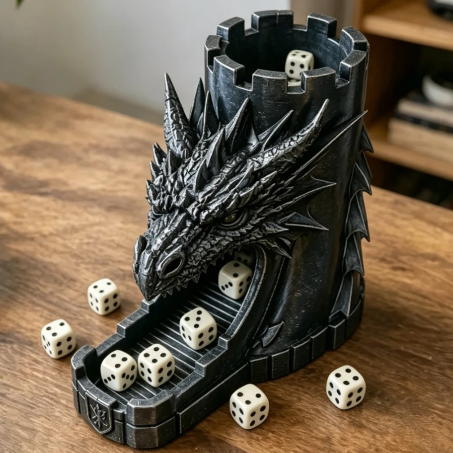 3D Printed Dragon Dice Tower Stair Rolling Design Desktop Game Ornament Retro Style Table Decor Creative Holiday Xmas Gift