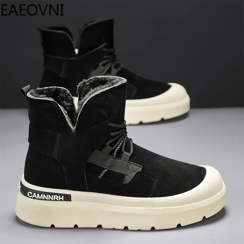 Men's Snow Boots Men Boot High Tops Round Toe Mens Winter Shoes Trendy All-match Anti-slip EAEOVNI Explosive Style Male Shoe New