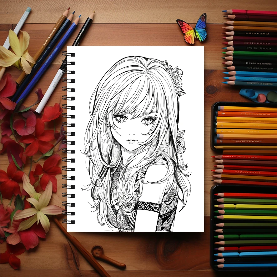 Anime Divas Adult Coloring Book - 8.3x 11.2 Inch 22 Page Coloring Book - Helps Reduce Stress and Ease Emotions