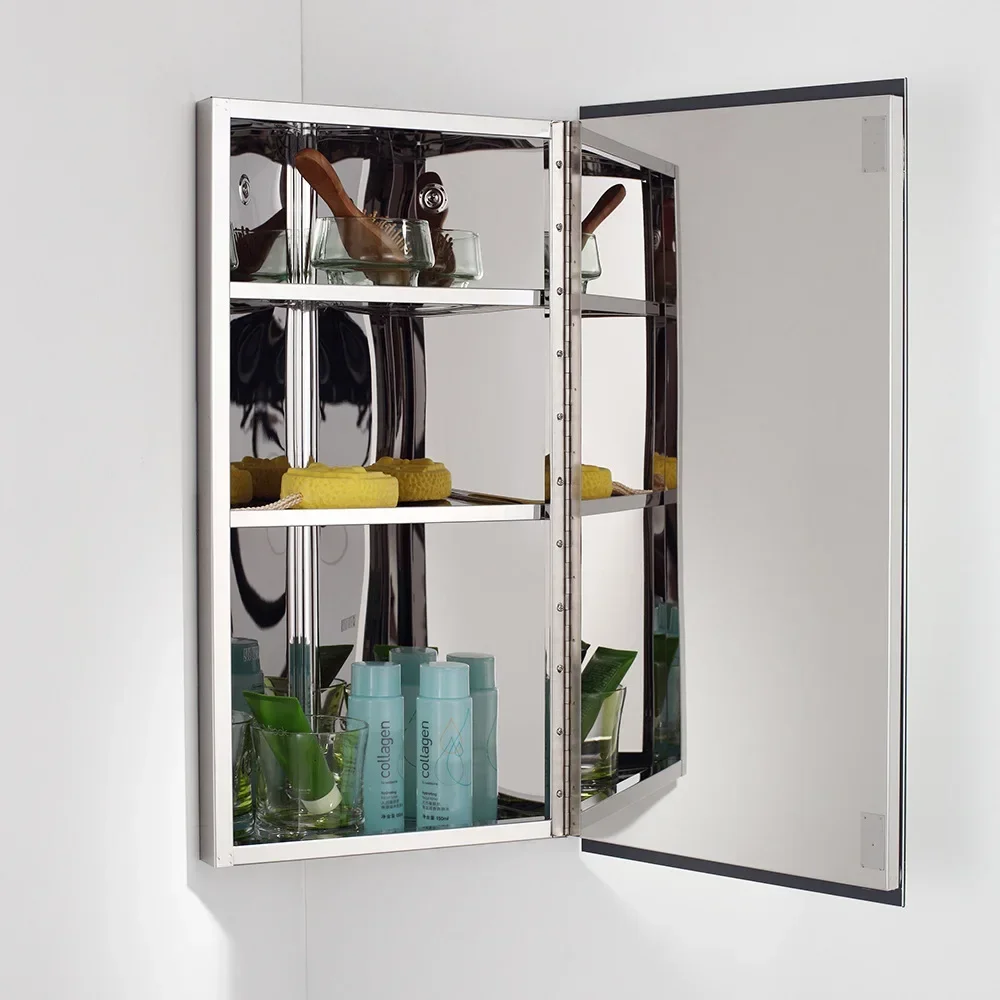 Wall-mounted Stainless Steel Wall Cabinet Simple Modern Bathroom Bright Corner Bathroom Mirror