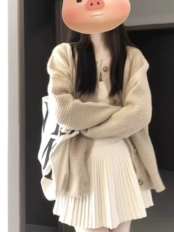 Korean Sle Early Autumn Aosphere Knitted Sweater Women's Open Cardigan Coat Spring Autumn Thiened Long Sve round Ne