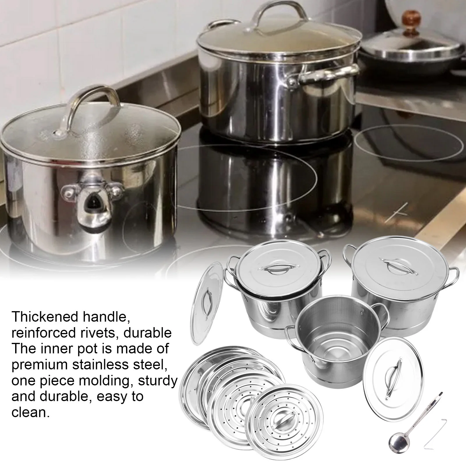 

ZK30 4PCS Soup Pot Set Stainless Steel Multipurpose Sauce Pot Kitchen Cookware with 8 Lids for Cooking Steaming Stir Frying