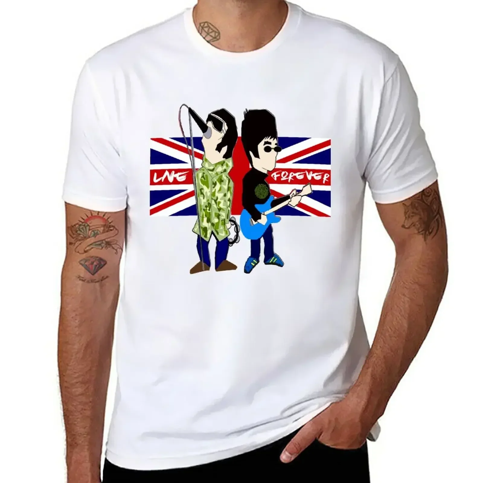 Tshirts for Men New Brit Rock Gods Noel and Liam Gallagher Live Forever Style Tees Mens Clothing Harajuku Funny T Shirts