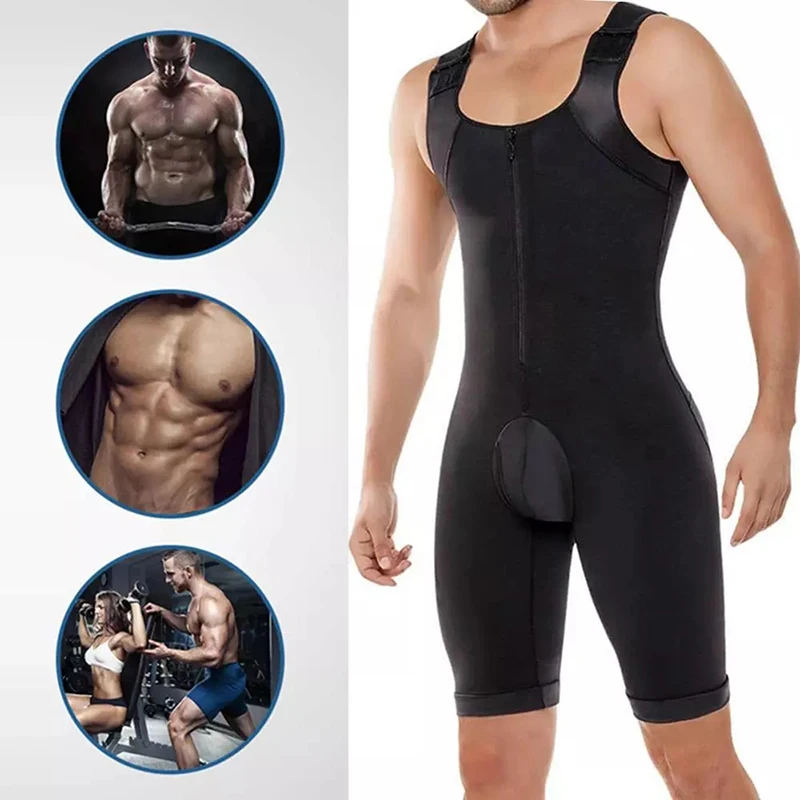 Men Tight Slimming Bodysuit Zipper Compression Shapewear Waist Trainer Hip Enhancer Men Boobs Shaping Underwear Open Crotch Faja