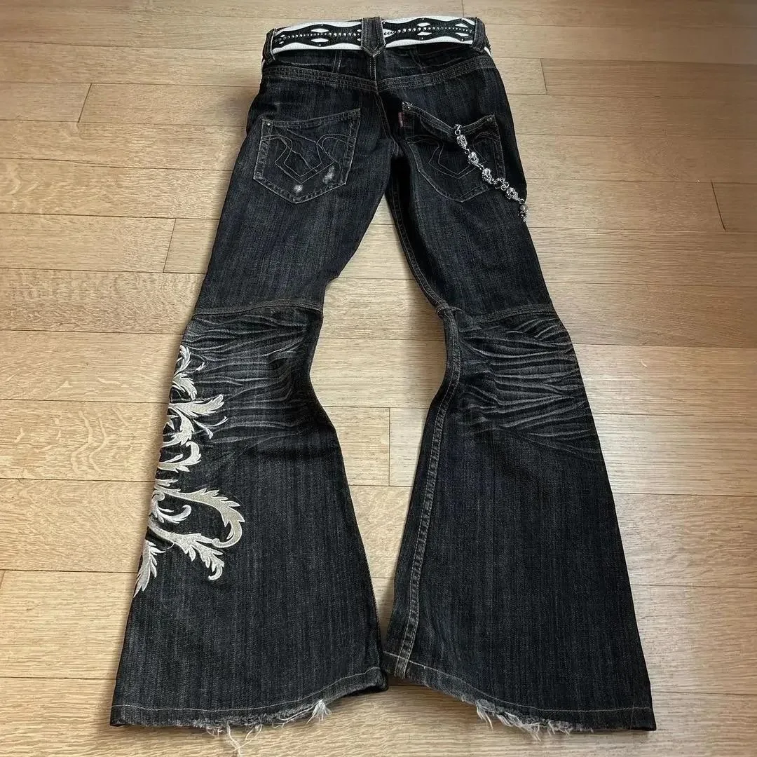 New Retro Double Waisted Lace Up Micro Flared Women Pants Streetwear Y2K Washed High-Quality Design Sense Men and Women Jeans