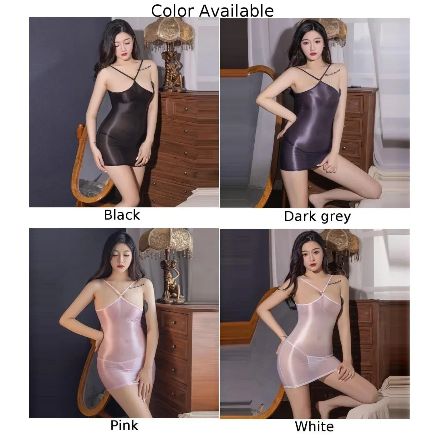 Vestido Sexy para mujer, lencería transparente con espagueti, camisón ajustado, tirantes transparentes, tangas, ropa interior sin costuras para mujer