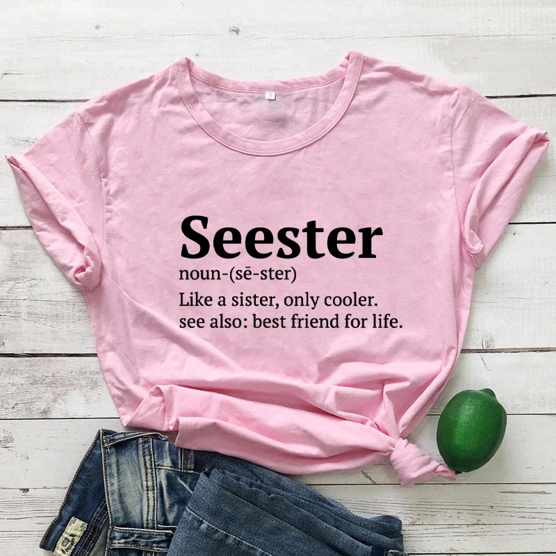 Women Letter Print T Shirt Seester Noun Tops Seester Definition Best Sister Shirts Women Trendy Casual 90s Aesthetic Tee