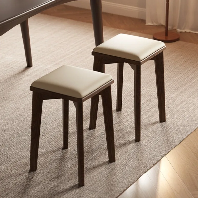 Solid Wood Stackable Stool Modern Minimalist Square Bench for Living Room Low Wooden Seat for Kitchen Space Saving Dining Chairs