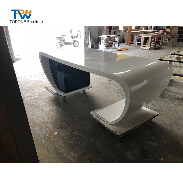 

Customized.Elegant Wooden Curved Front Desk High Quality Small Modern White Curve Corner Reception Desk for Office Hotel