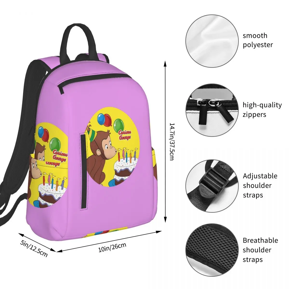 Curious George Backpack Student BookBag Boys Girls School Bag Laptop Shoulder Bags Men Women