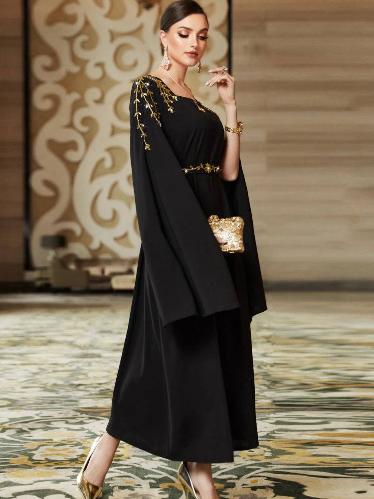 Eid Arab Muslim Party Dress Women Maxi Long Sleeve Diamond Jalabiya Long Dresses Morocco Kaftan Vestidos Dubai Ramadan Gown Robe