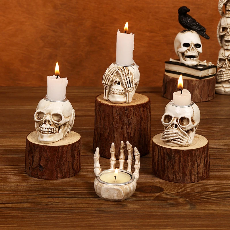 1/3Pcs Halloween Skeleton Hand Resin Ornaments Skeleton Hand Candlestick Desktop Porch Decoration Creative Ornaments Gifts