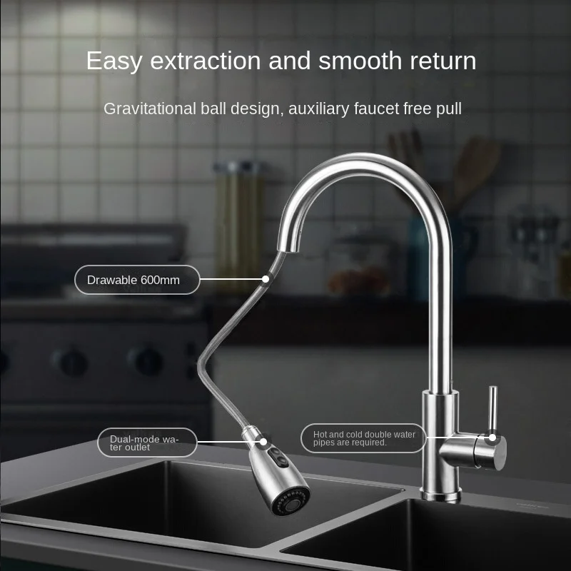 Brushed Kitchen Faucet Single Hole Pull Out Spout Kitchen Sink Mixer Tap Stream Sprayer Head Black 360 Rotation Shower Faucet