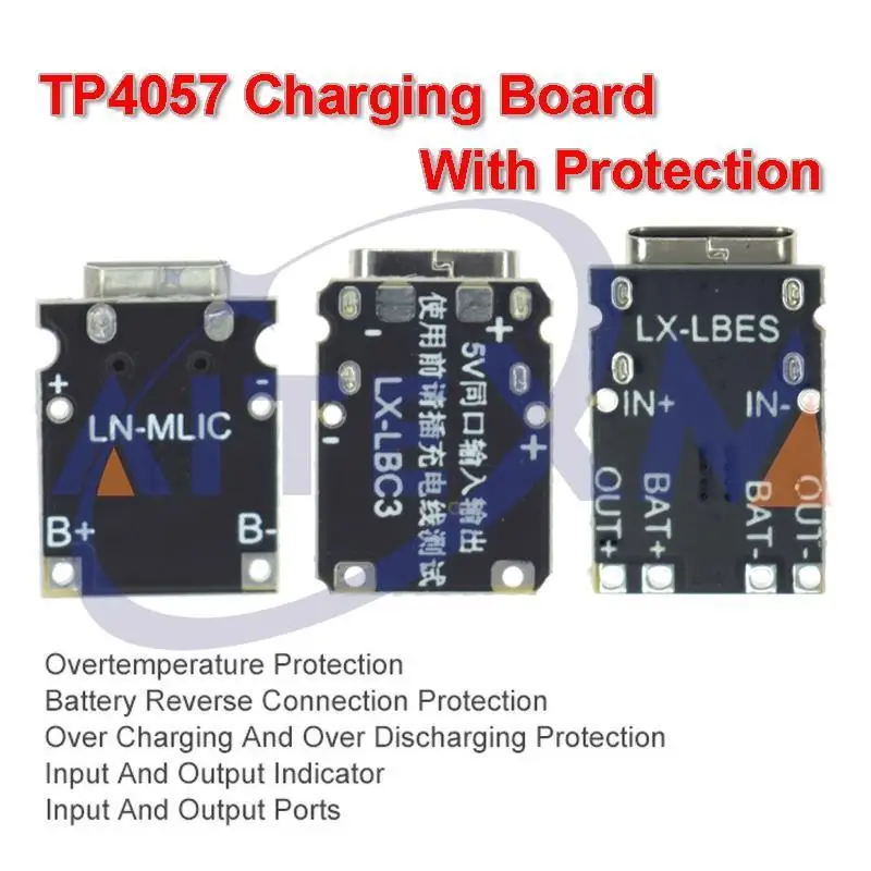 TP4057 1A lithium battery charging board module Polymer battery Type-C port with protection TP4056 upgrade version