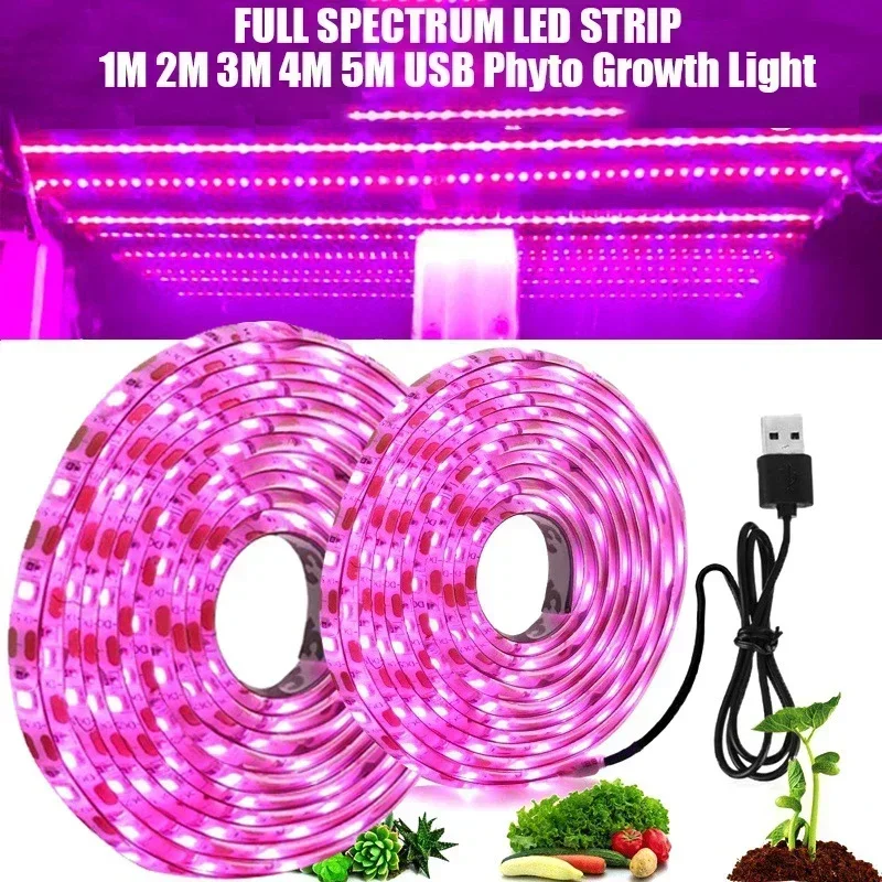 

5V USB LED Plant Grow Light Full Spectrum 1-5m Plant Light Strip Phyto Lamp For Greenhouse Flower Seedling Grow Tent Hydroponic