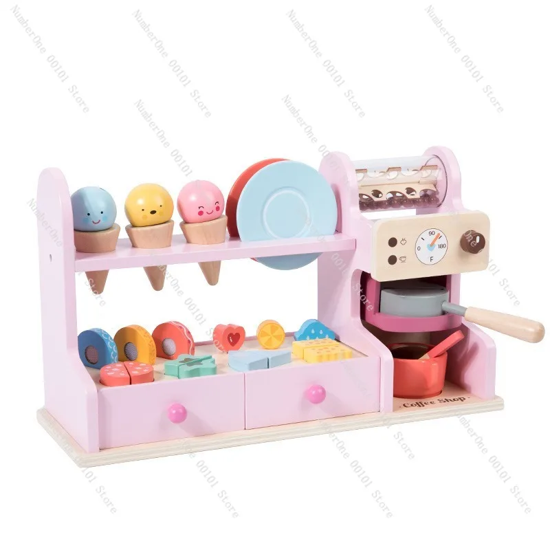 木製アイスクリームおもちゃセット、子供用ごっこ遊びコーヒーショップおもちゃ、女の子向けdiyデザートプレイセット、誕生日プレゼント知育玩具