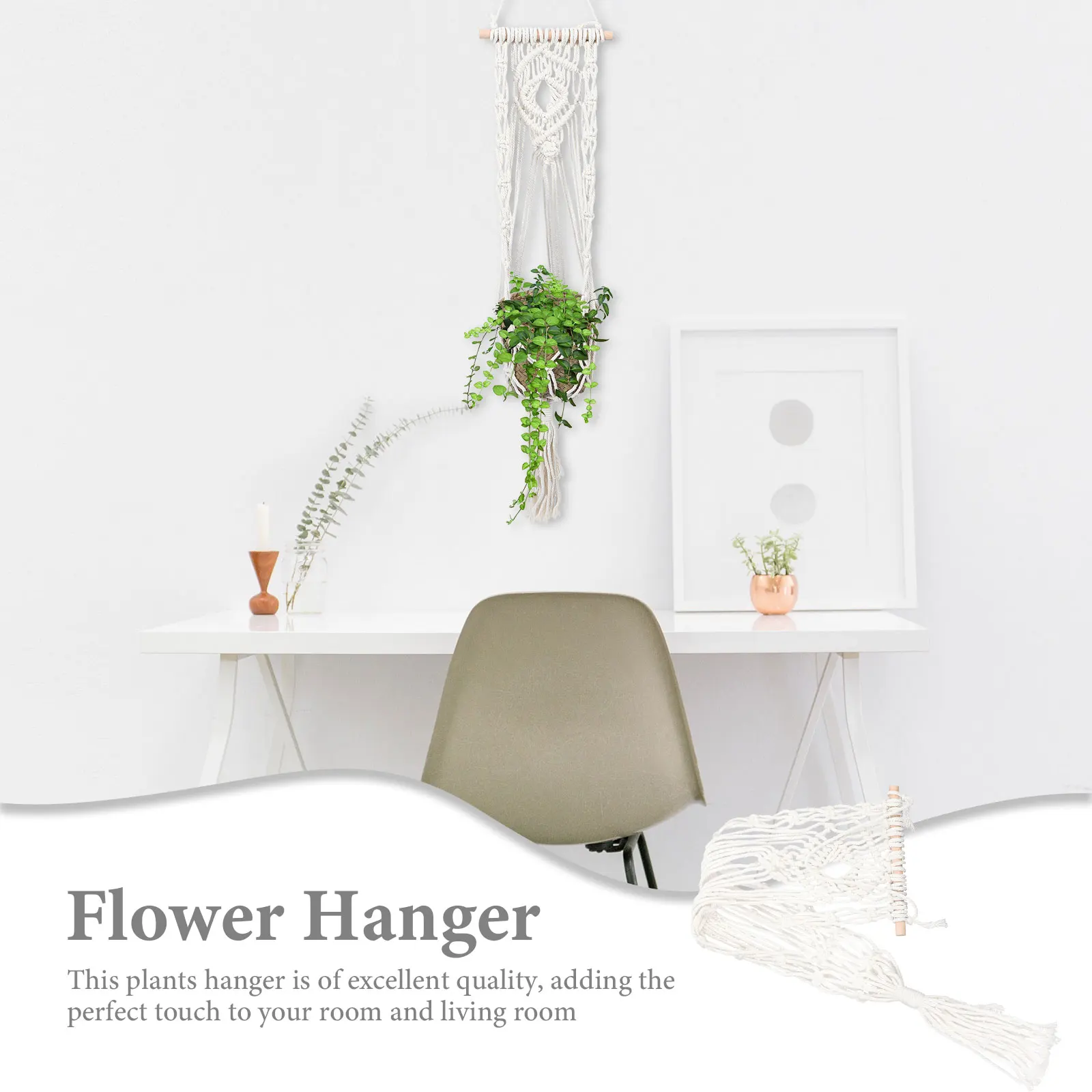 

Cotton Rope Hanging Basket Hand-Woven Plant Hanger For Home Office Garden Wedding Greenery Holder Indoor Outdoor Use No Pot