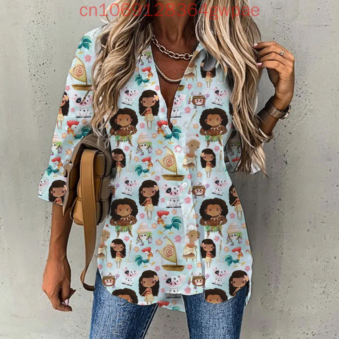 2025 Disney Monan Casual Blouse Dames Shirt Met Lange Mouwen Knop Vest Elegant 3D Ademend Dames Hawaiiaanse Shirts Tops