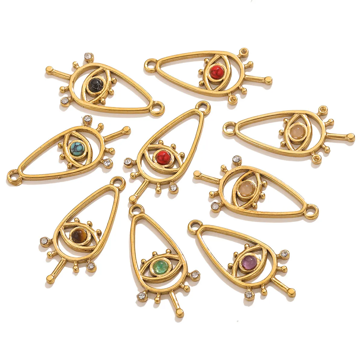 4 Pcs Stainless Steel Baroque Eye Pendant Stick Natural Turquoise PVD Gold Plated Spacer Beads DIY Charms Jewellery Accessories