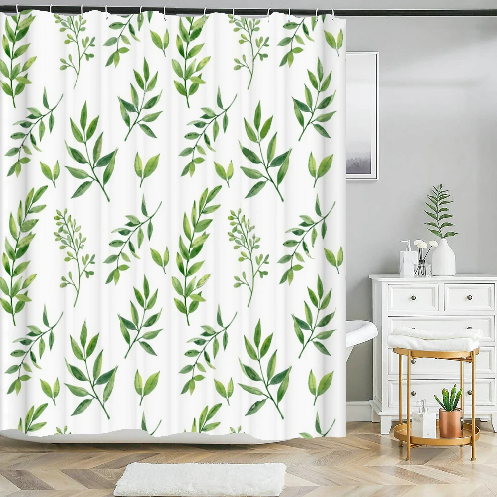 Tropische Groene Plant Palm Bladeren Bloemen Afdrukken Douchegordijn Badkamer Gordijn Waterdicht Polyester Frabic Met Haken