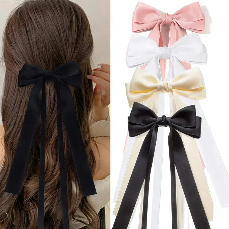 10pc Solid Double Bowknots Hair Clips Women Ribbon Bow for Girls Tassel Hair Clips Barrettes Kawaii Pins Kids Hair Accessories