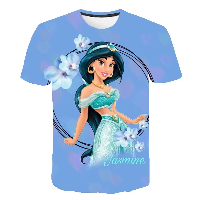 Summer Princess Jasmine T-Shirt Women And Girl Cartoon Short Sleeve T-Shirt Disney Fashion T-Shirt Casual Clothing