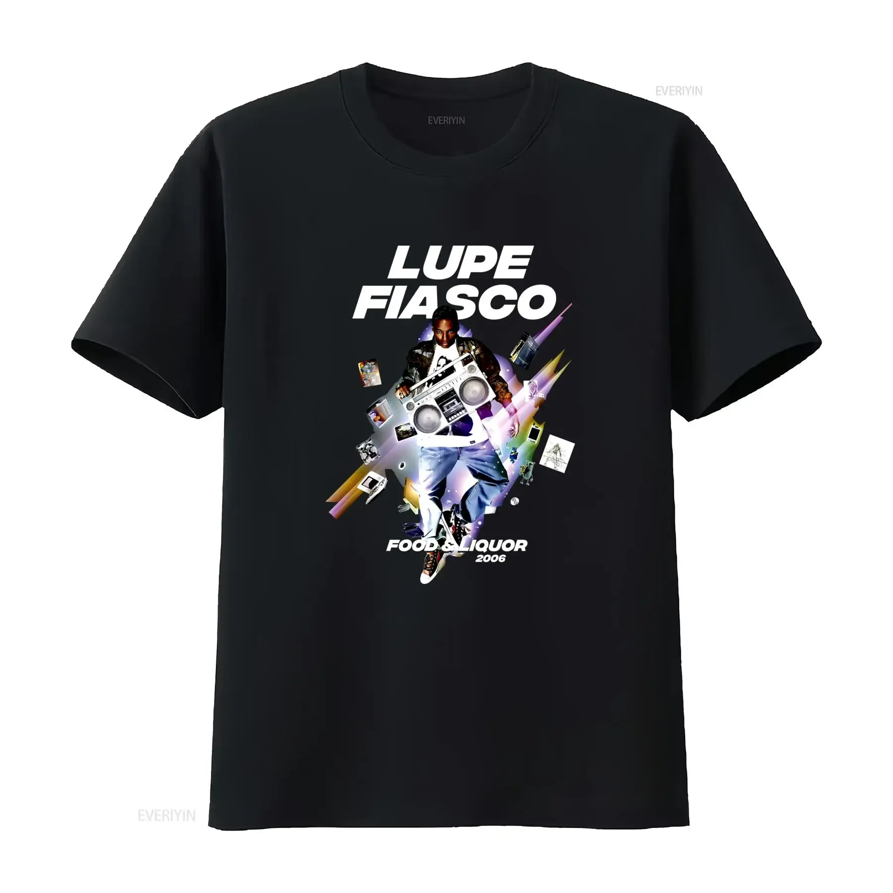 Vintage Streetwear Lupe Fiasco Food Liquor 2006 Hip Hop Rapper Boombox Print Casual T Shirt vintage Washed streetwear