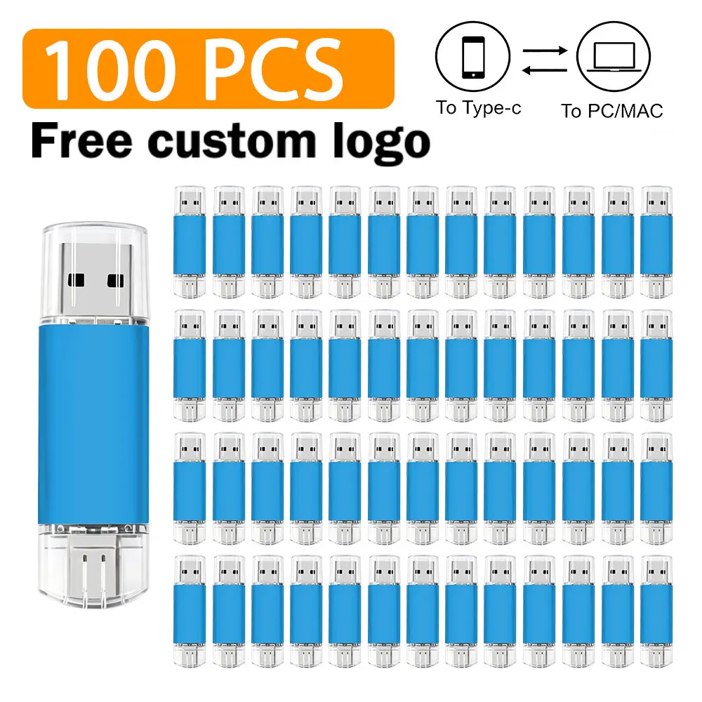 10/50/100PCS TYPE-C USB Flash Drive Memory Stick Pen Drive 64GB USB-C Pendrive 32GB 16GB 8GB Wholesale U Disk Free Custom Logo