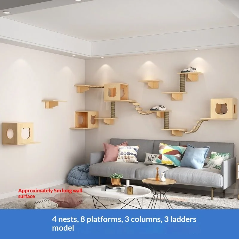 Wall Mounted Solid Wood Cat Tree Integrated Wall Bed Space-saving Perch With Space Capsule Cat Shelf