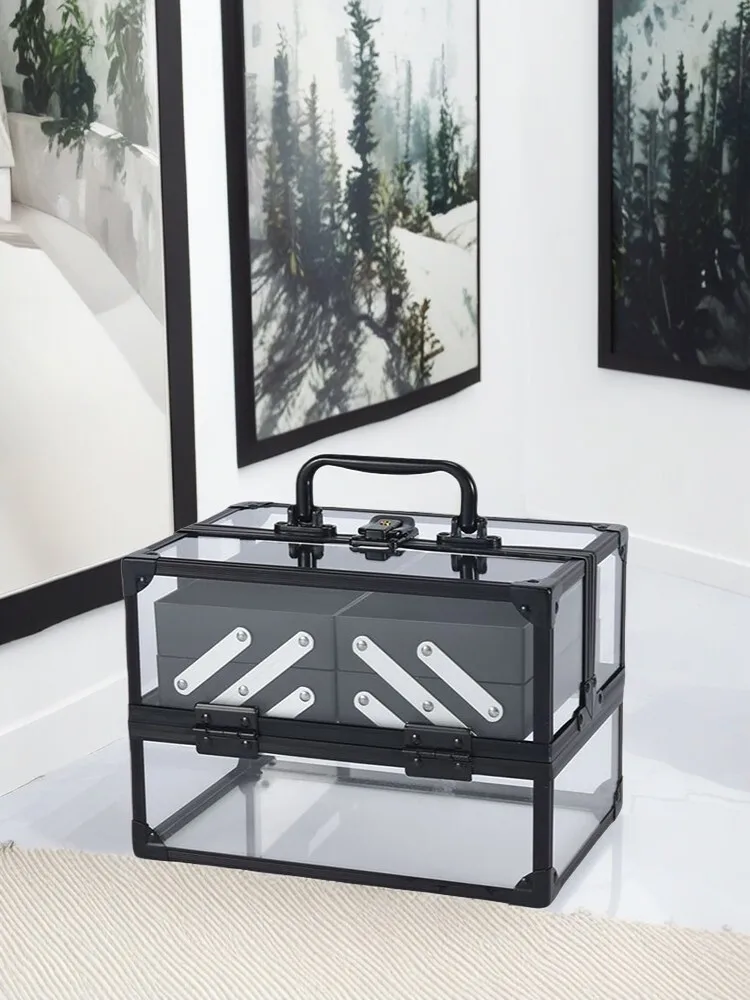 

Transparent Acrylic Makeup Case, Multifunctional Professional Cosmetic Organizer Storage Box for Beauty Tools Portable Travel