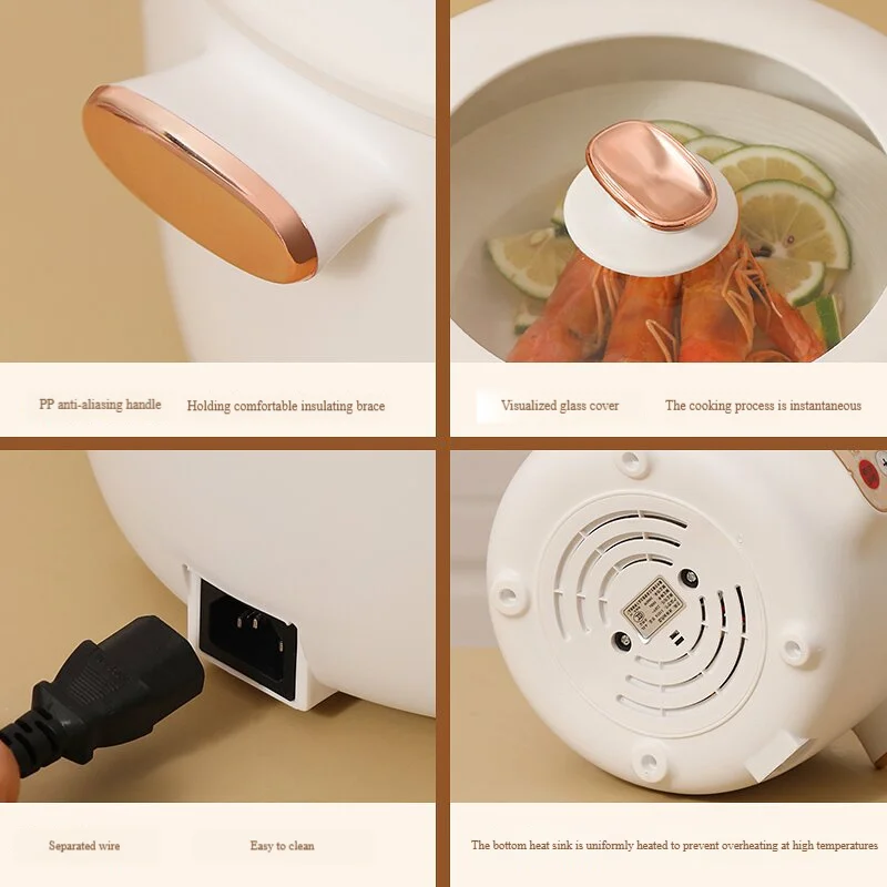 طباخ كهربائي متعدد الوظائف من الفولاذ المقاوم للصدأ - طباخ أرز/نودلز ذكي مع جهاز بخار (أجهزة مطبخ محمولة)