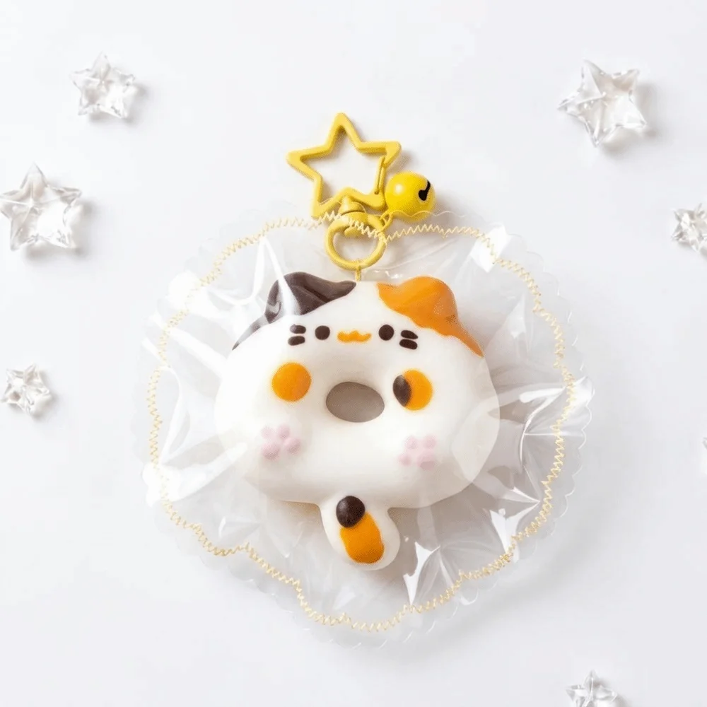 Sweet Kitty Cat Shape Squeeze Keychain Food-Grade Silicone Edge-Stitching Style Squishy Pendant Soft Fidget Bag Decoration
