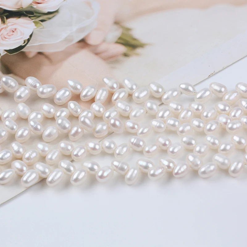 

New design 6-7mm white rice shape freshwater pearl strand for jewelry making