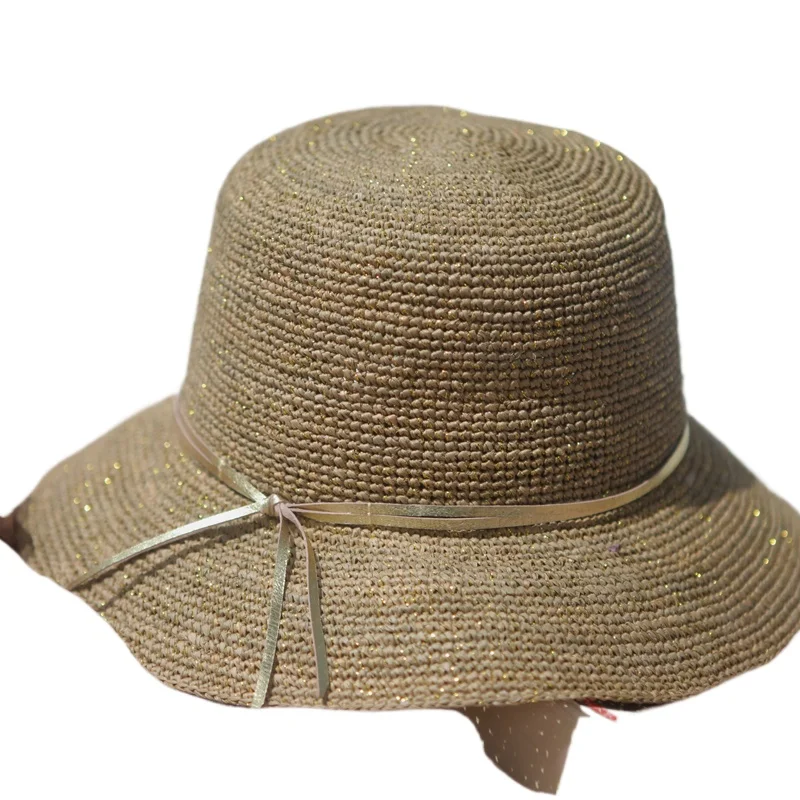 Hats Summer women's fashion flat top Raffia sun hat foldable beach hat