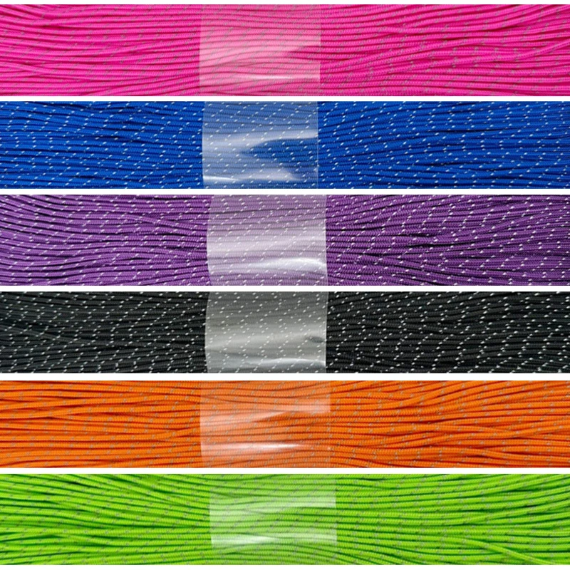 2mm Night Reflection Paracord Tent Cord 3Stand Cores Paracord Parachute Cord DIY Bracelet Lanyard Hiking Camping Rope