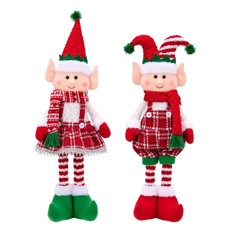 Christmas Elves Decorations Stretchable Dolls Big Plush Figurines Soft Stuffed Holiday Ornaments On Shelf For Family Gifts Boy