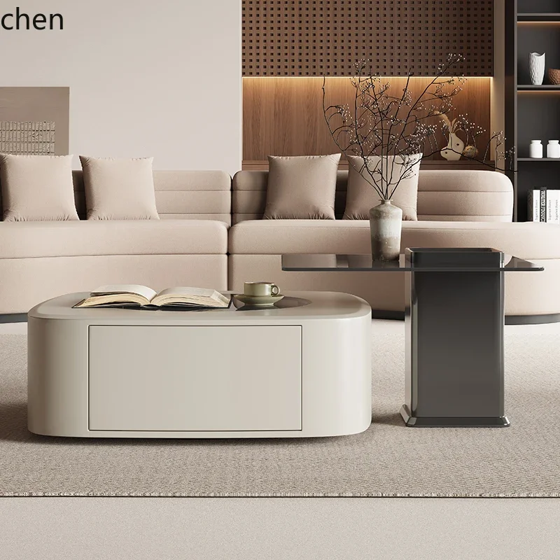 W5.19 minimalist small apartment living room coffee table glass light luxury high-end cream style combination table