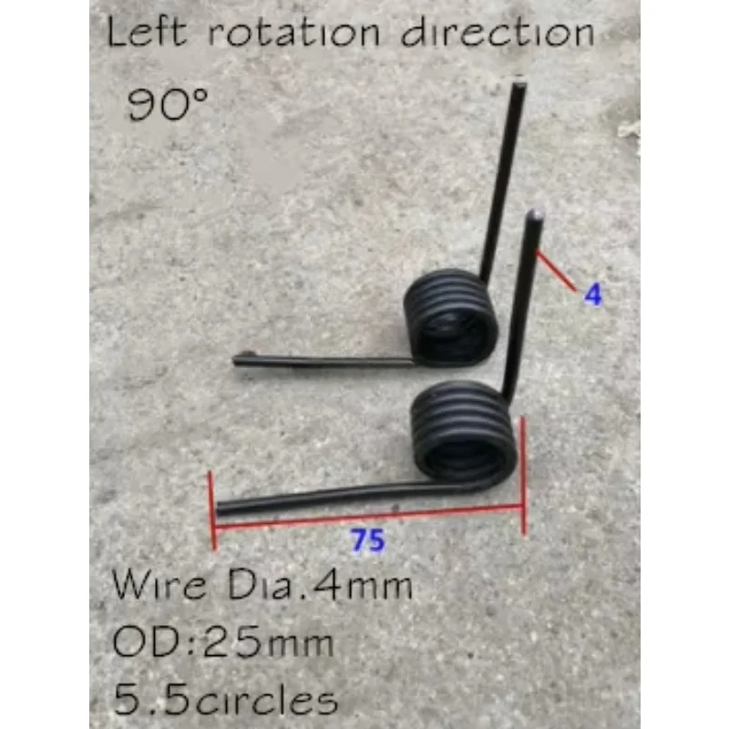 2 piezas de resorte de torsión  alambre  acero  4.0*25*75mm*5.5 espiras, 90 grados, rotación izquierda, resorte heteromórf