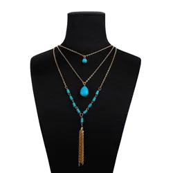 Boho Temperament Necklace Gold Color Long Tassel Necklaces & Pendants For Women Multi Layer Choker Necklace
