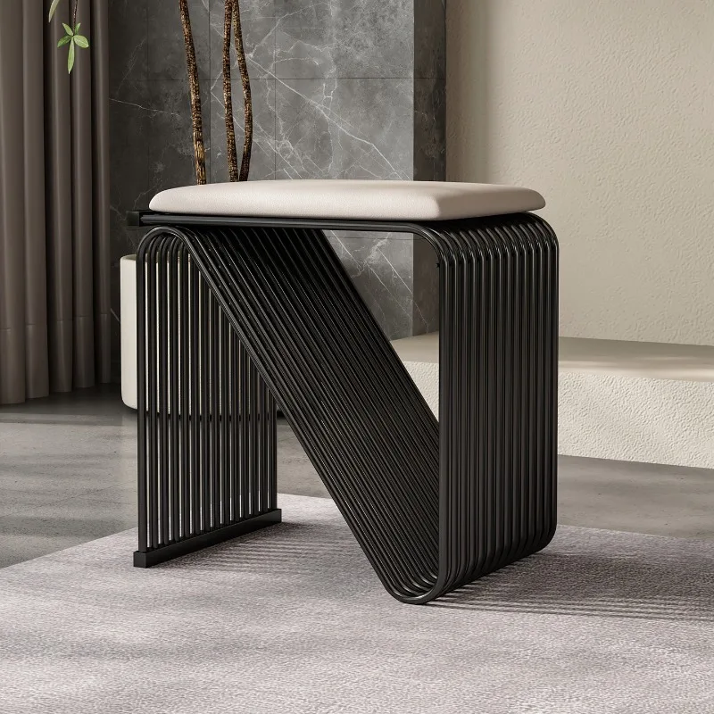 Luxury Shoe Ottoman Italian High End Bedroom Bench for Dressing Room Minimalist Shoe Changing Stool N-type Entrance Low Stools