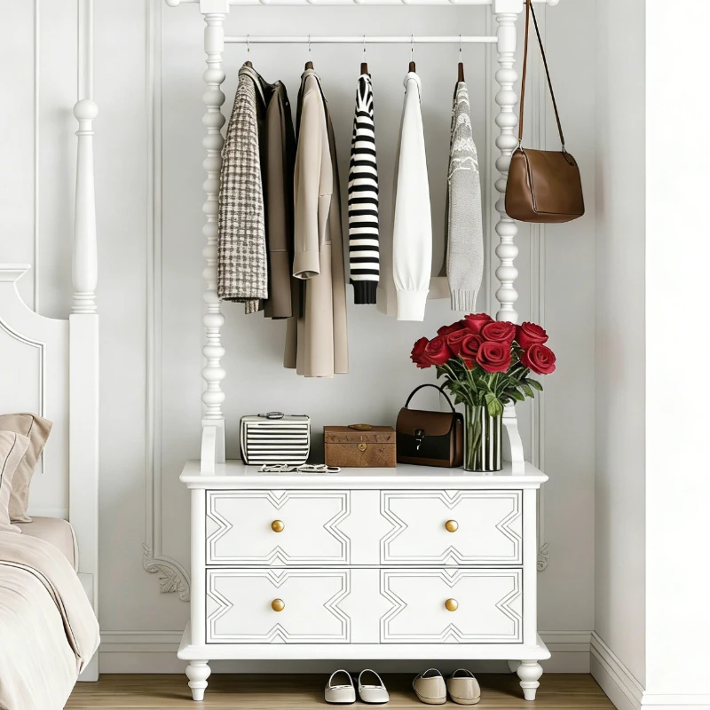 

French all-solid wood coat rack, floor-to-ceiling clothes in the bedroom, retro-style multi-functional drawer rack